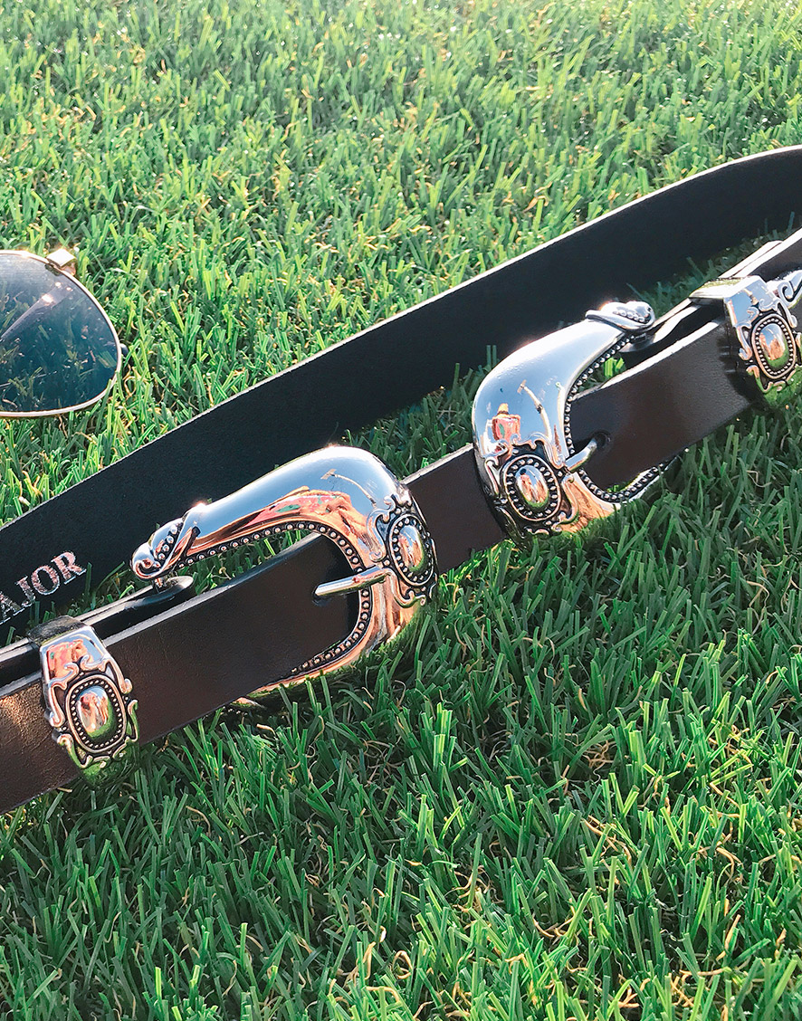 質感金邊雙頭皮帶