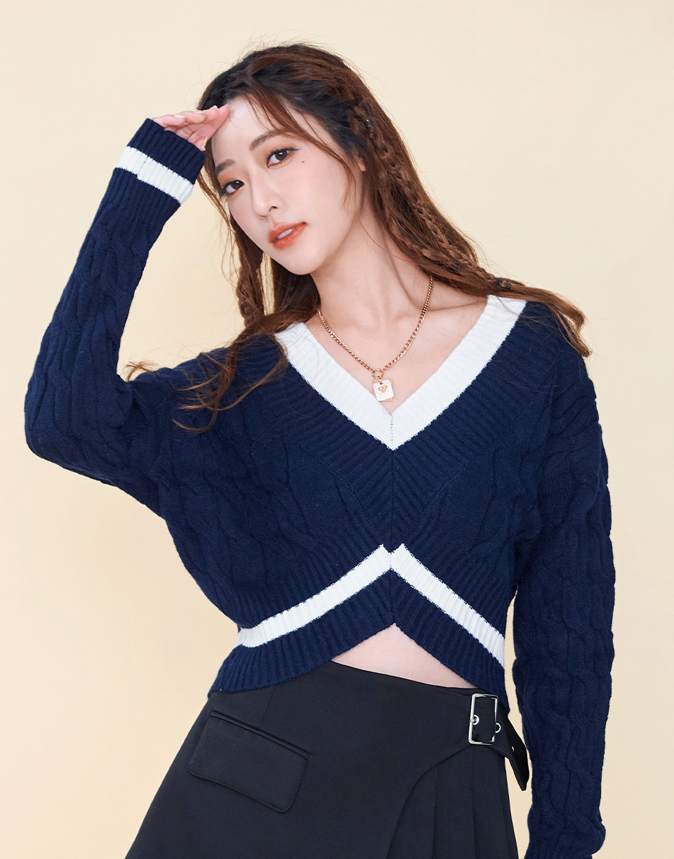 Anu 兩色針織撞色毛衣