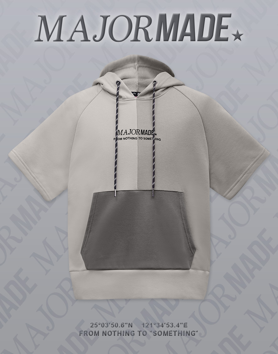 拼色口袋短袖帽T