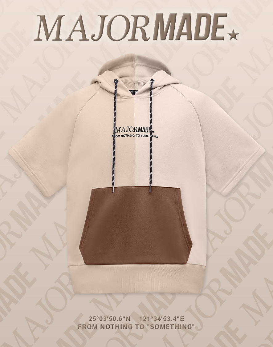 拼色口袋短袖帽T