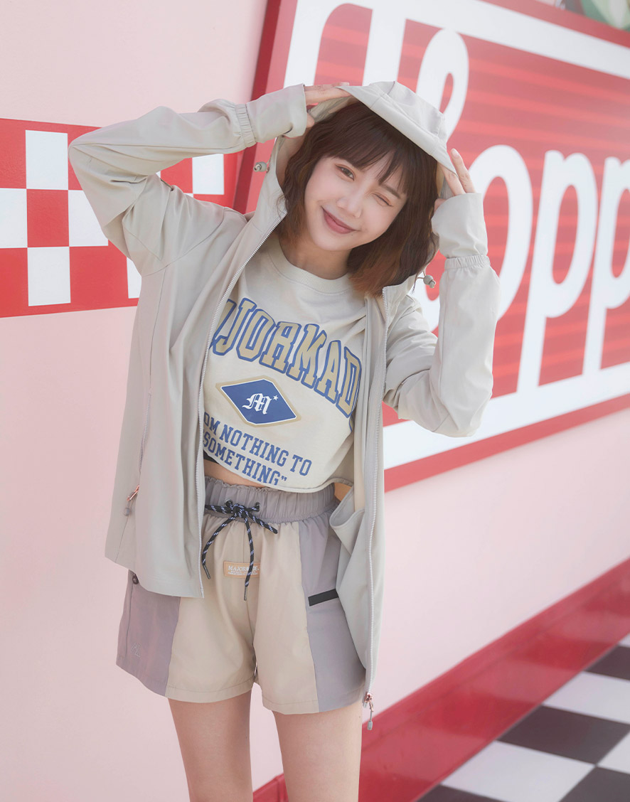 雙拼時髦休閒抽繩短褲