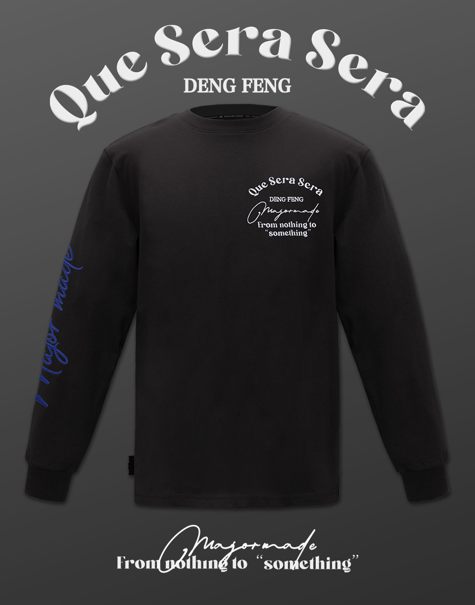 法式草寫刺繡薄長TEE