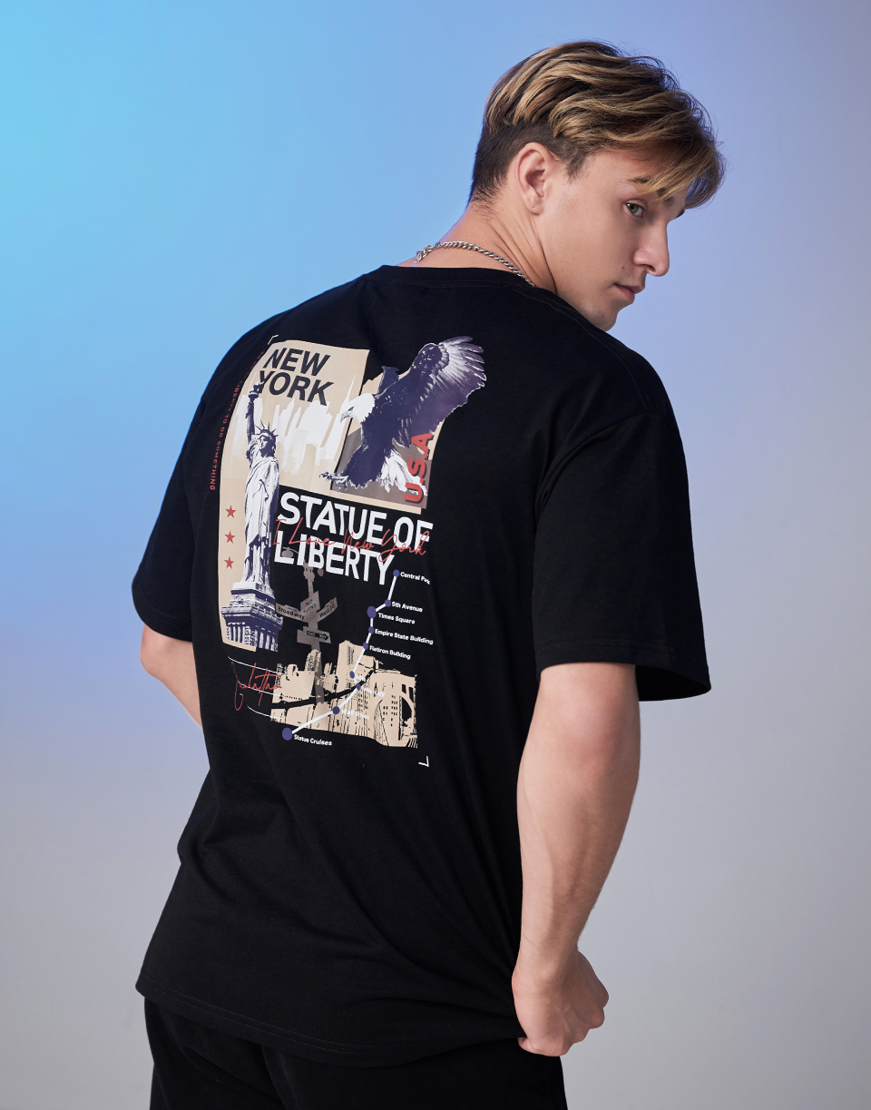 自由女神老鷹膠印短TEE