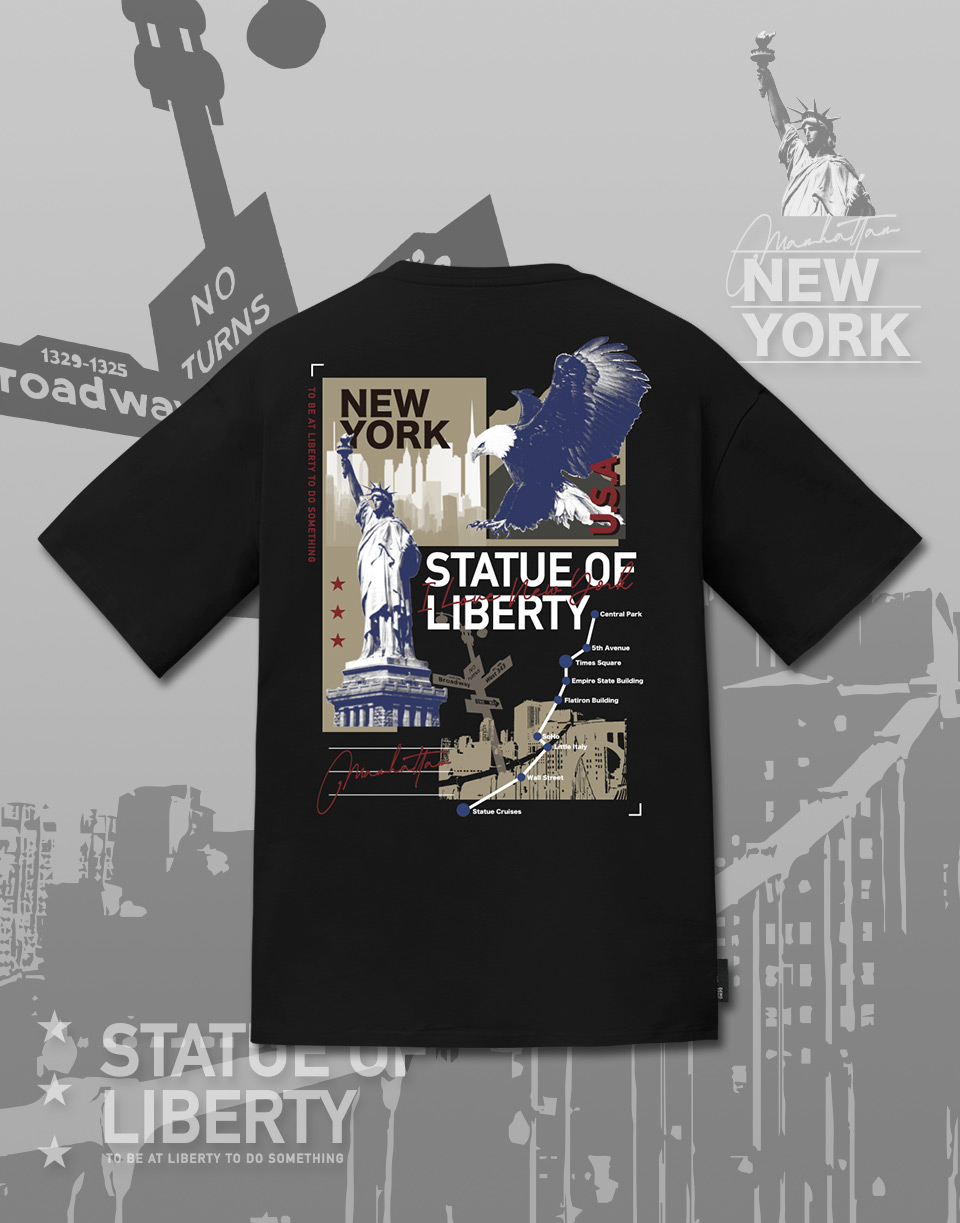 自由女神老鷹膠印短TEE