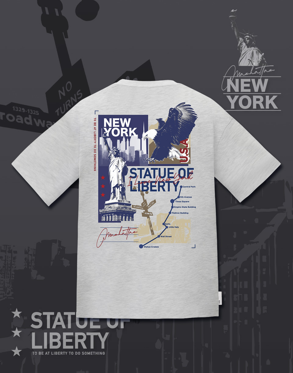 自由女神老鷹膠印短TEE