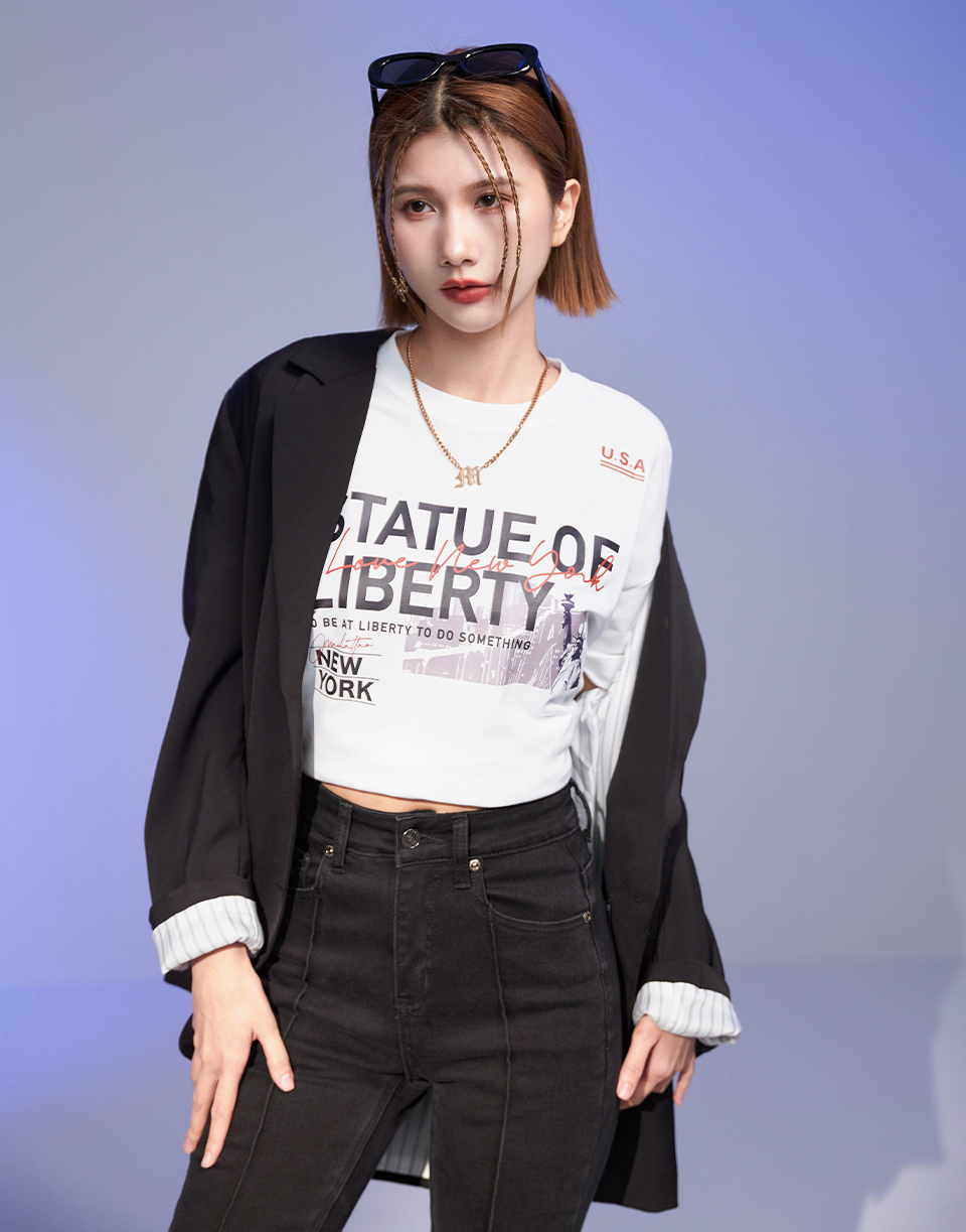 自由女神老鷹膠印短TEE