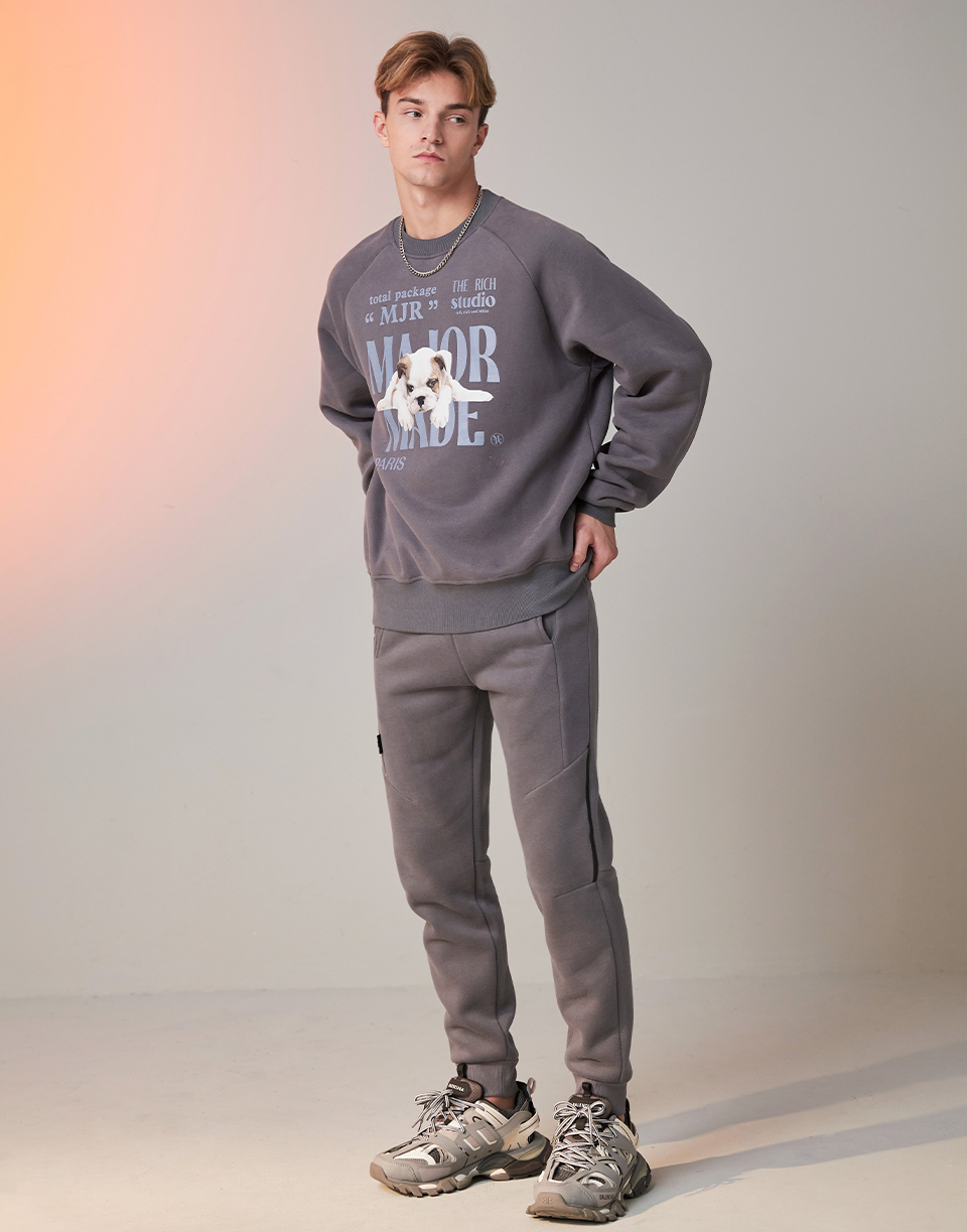 浮雕字母內刷毛棉長褲