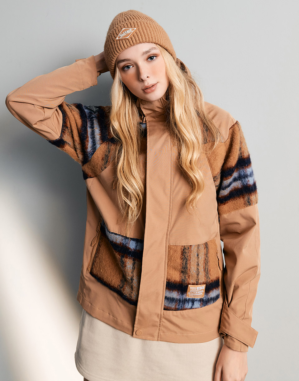 多機能雙拼毛料登峰外套