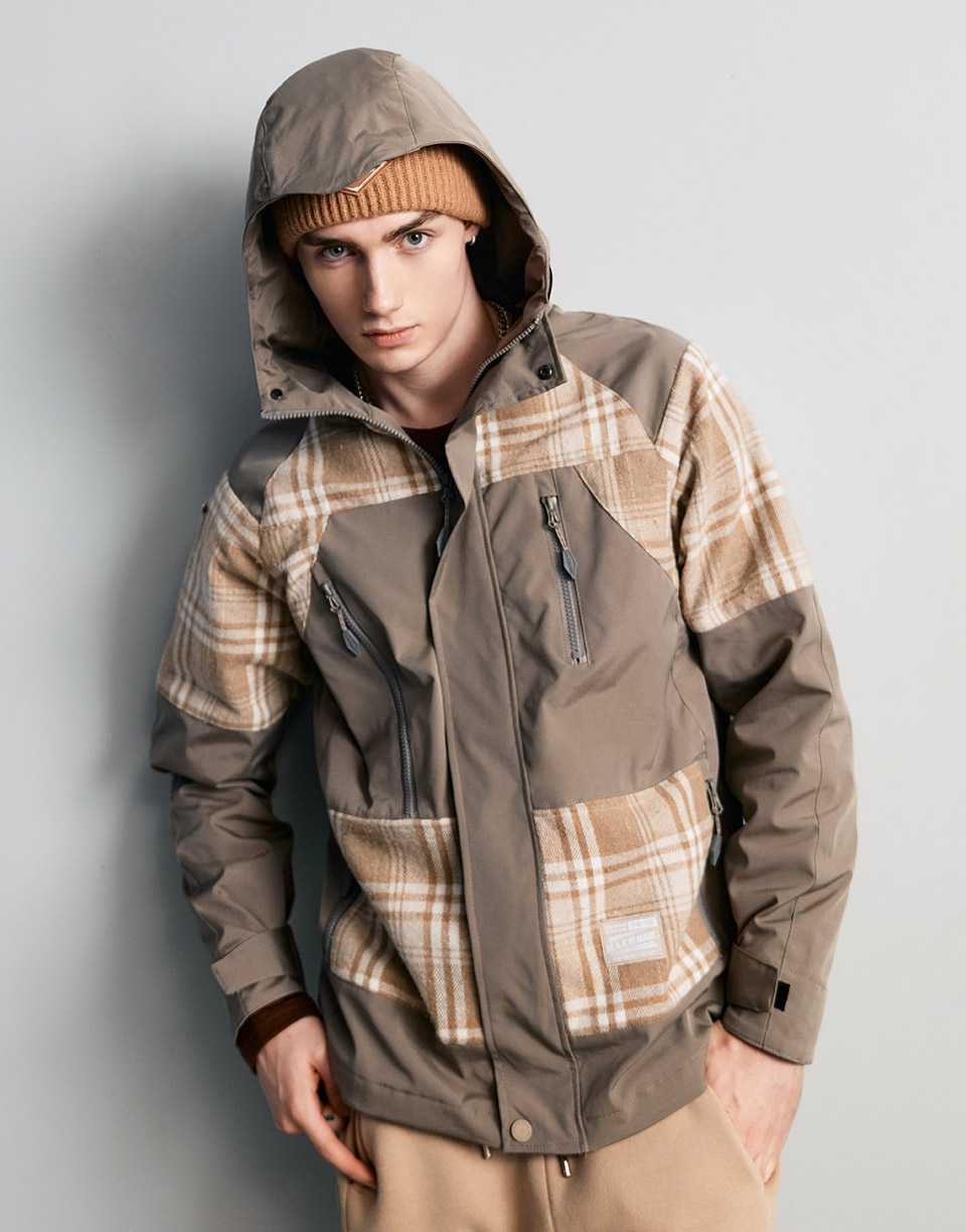 多機能雙拼毛料登峰外套