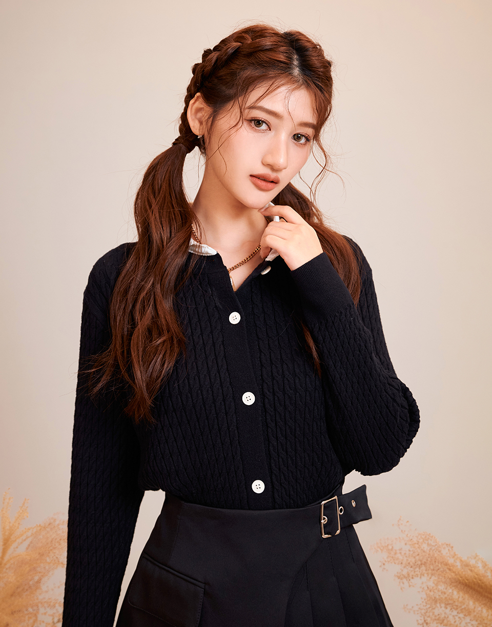 假兩件襯衫拼接針織上衣