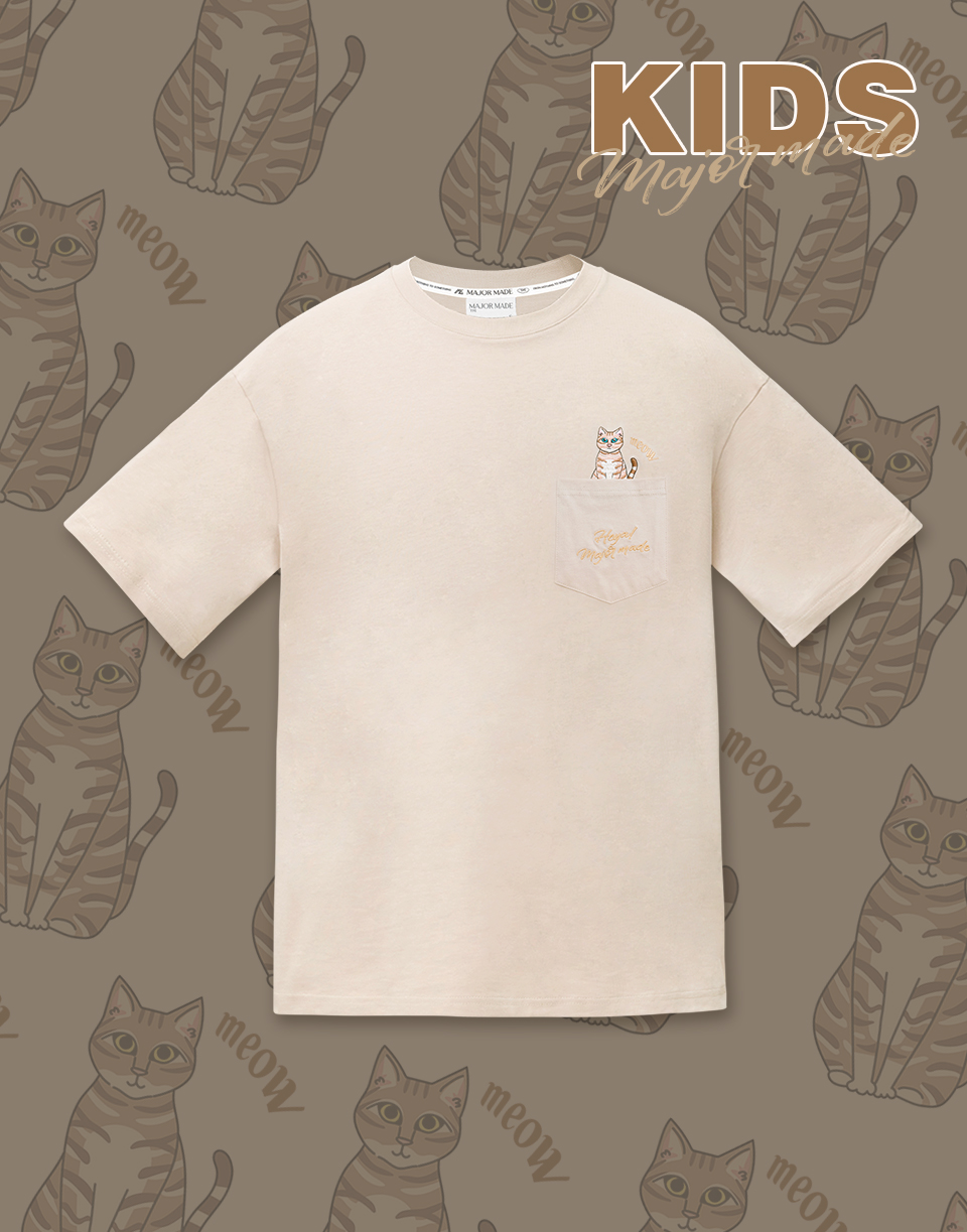 喵咪刺繡口袋短TEE'