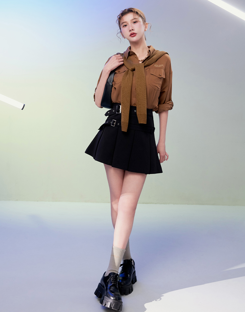 兩件式披肩刺繡襯衫