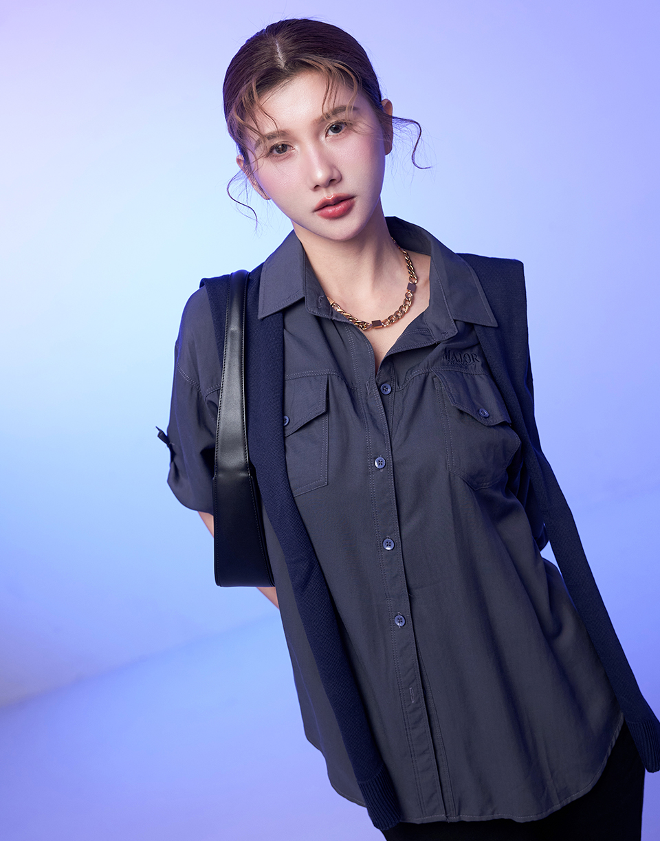 兩件式披肩刺繡襯衫