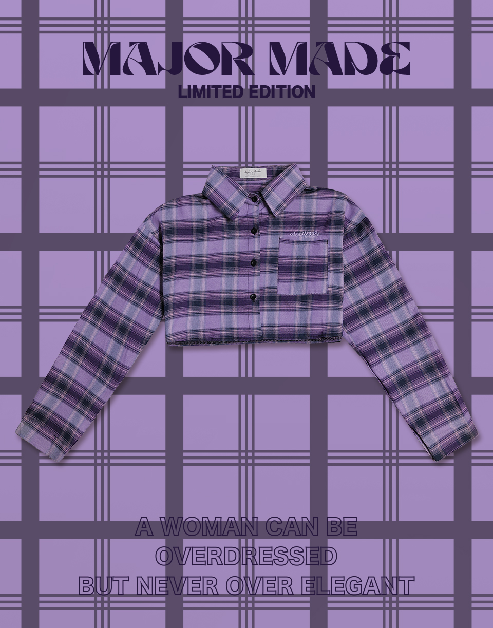 刺繡短版格紋襯衫