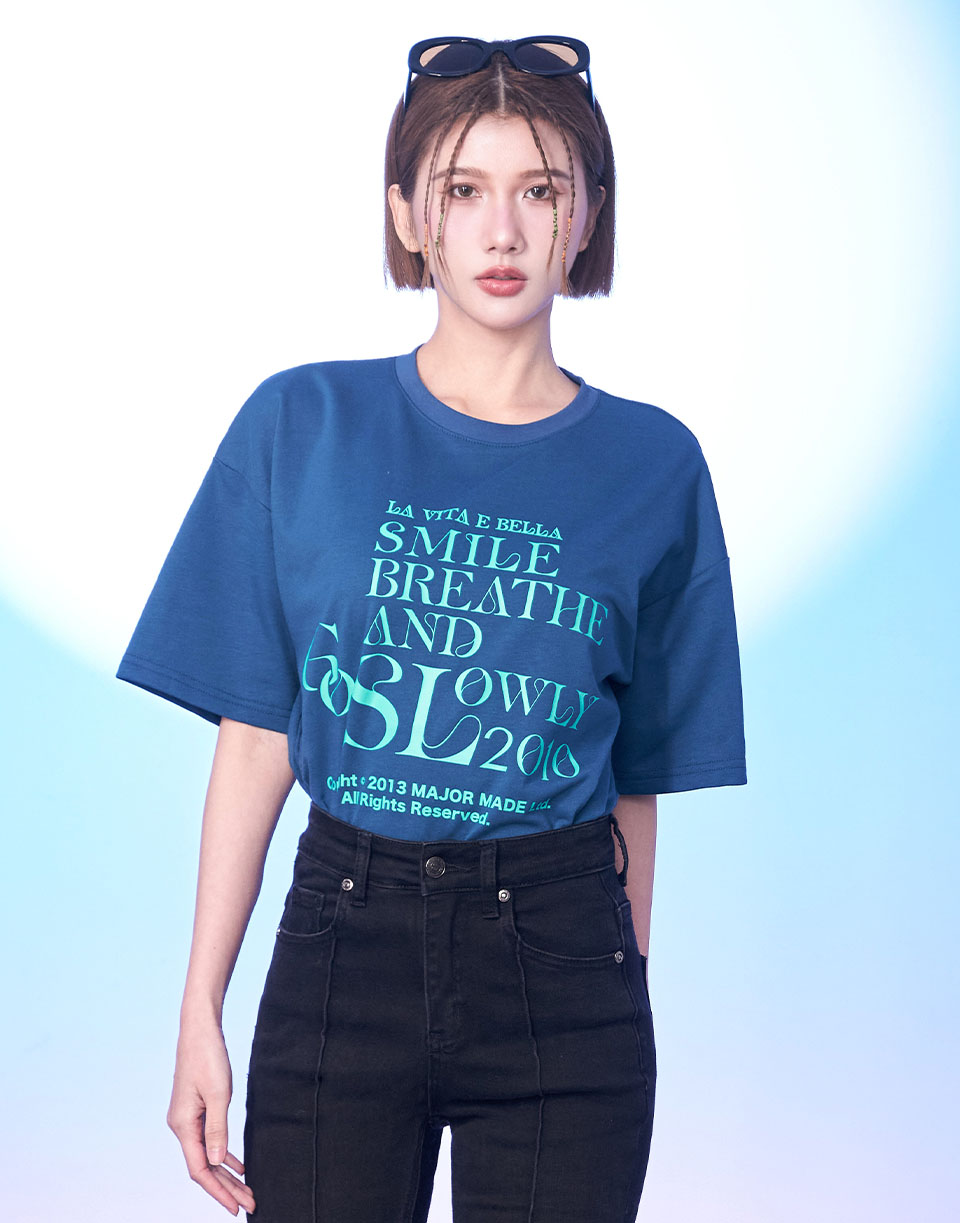 細線混和大小字短TEE