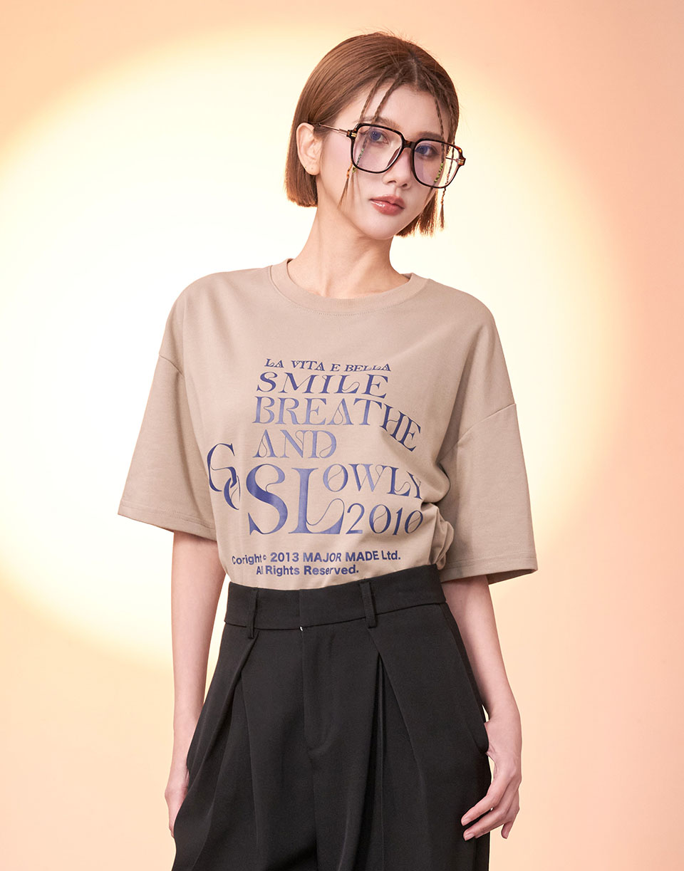 細線混和大小字短TEE