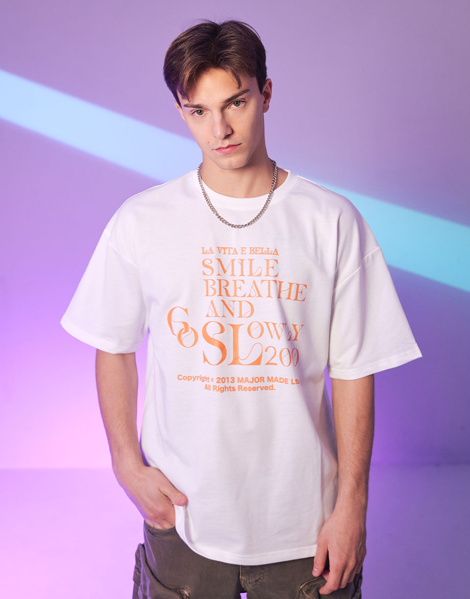 細線混和大小字短TEE