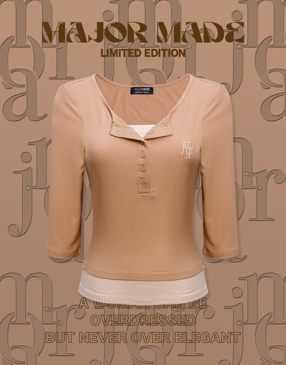 鎖鏈字假兩件七分袖上衣