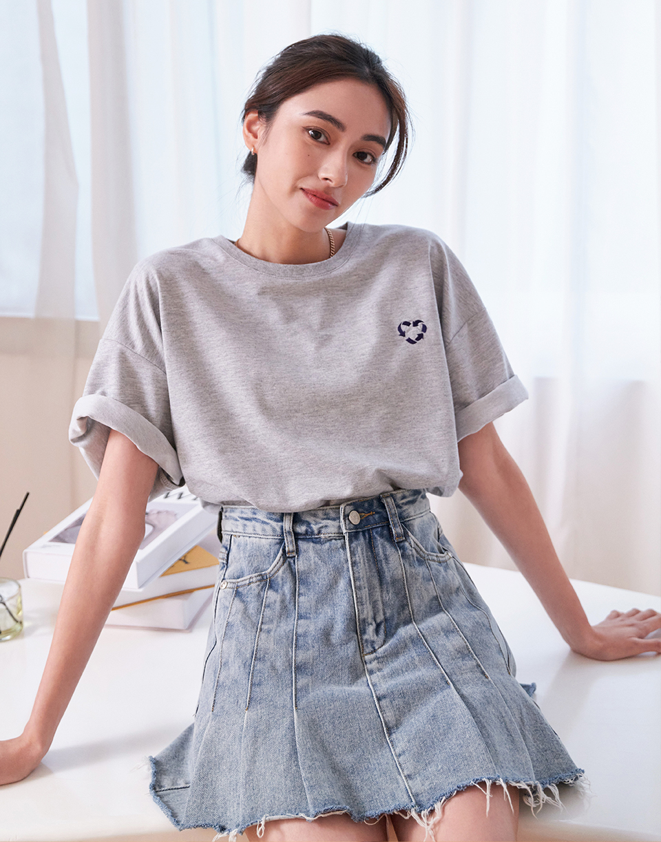 回收愛心厚版刺繡短TEE