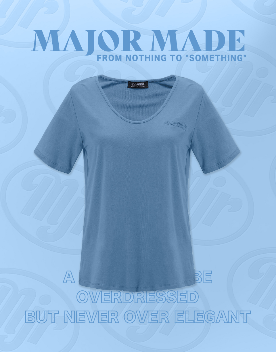 V領彈力刺繡弧度字短T