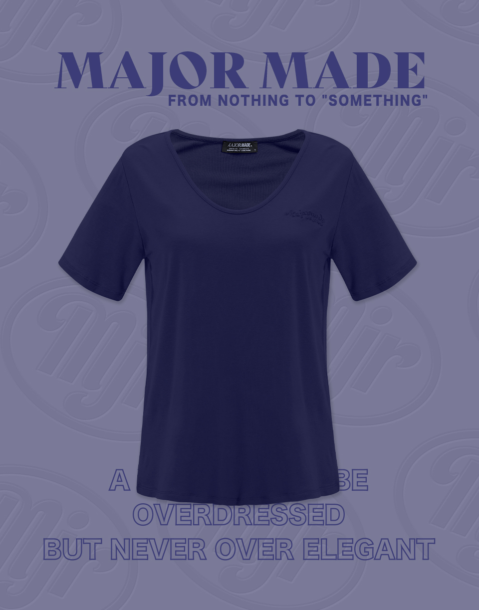 V領彈力刺繡弧度字短T