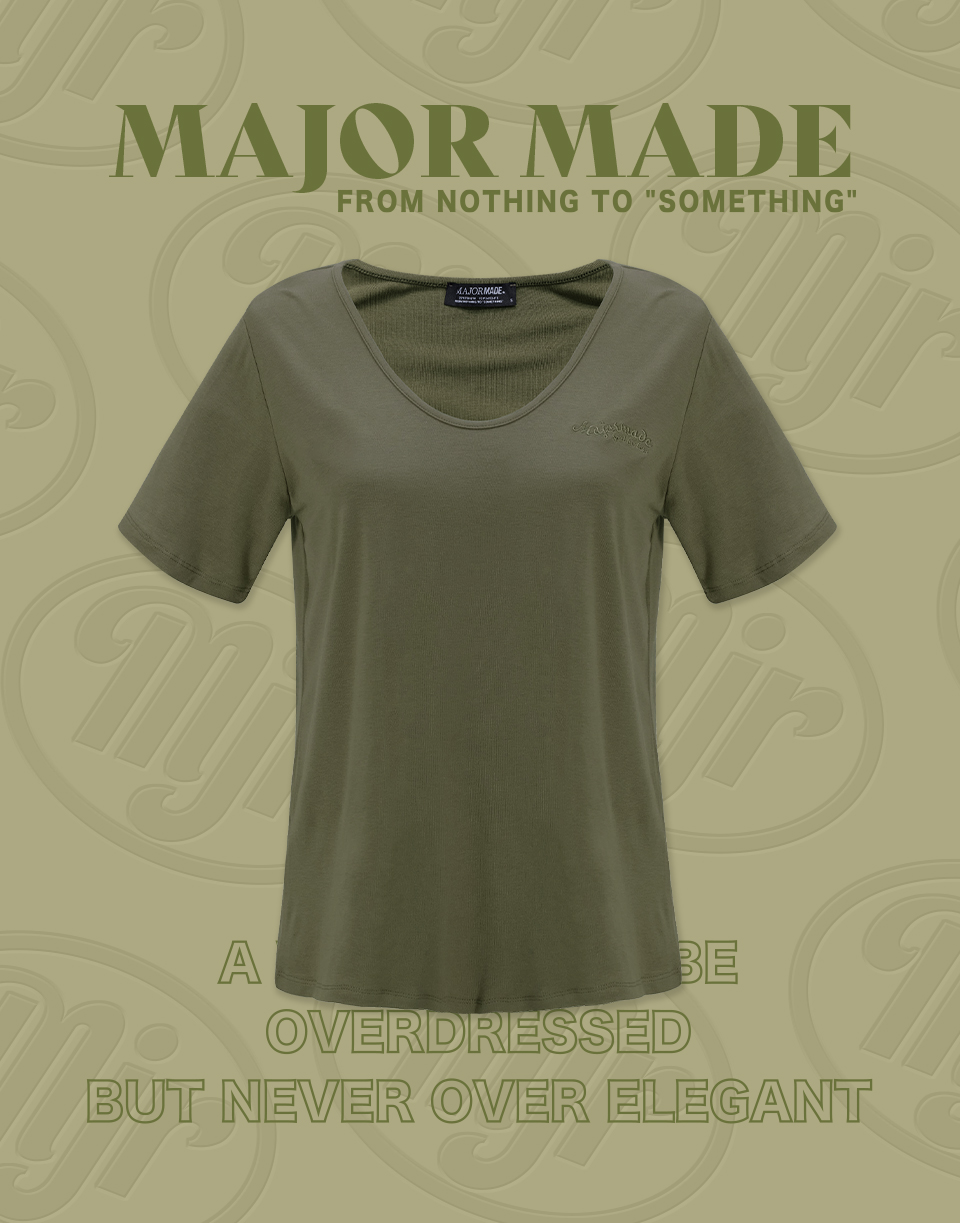 V領彈力刺繡弧度字短T