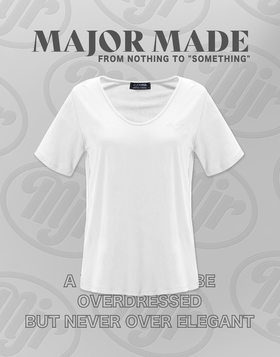 V領彈力刺繡弧度字短T