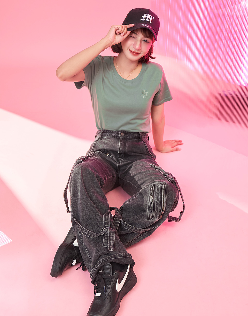 U領高質感鎖鍊字彈力短T