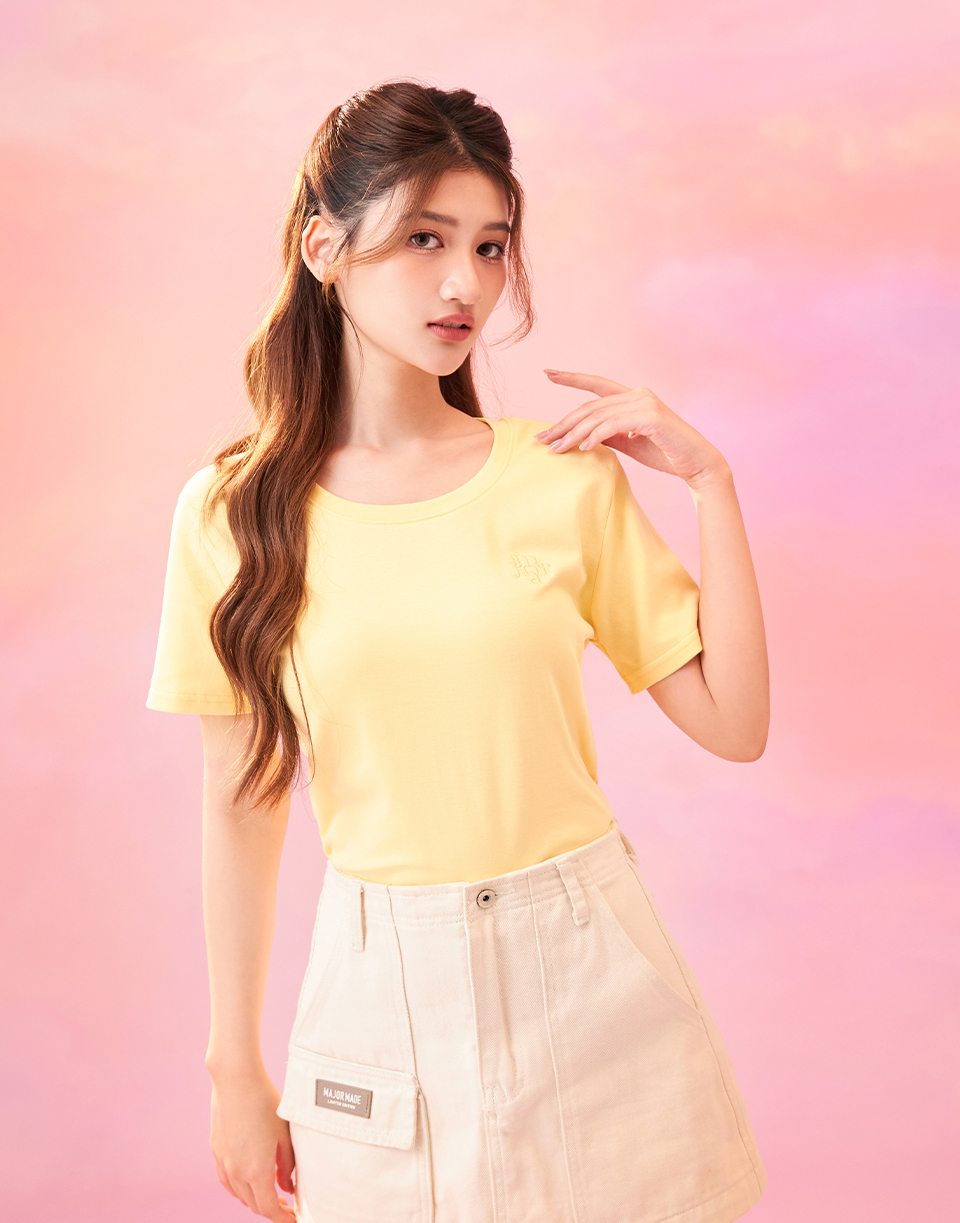 U領高質感鎖鍊字彈力短T