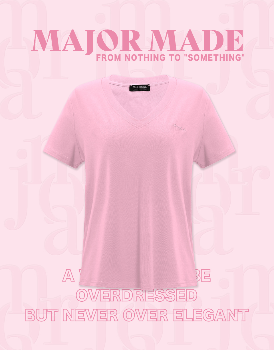 V領柔軟刺繡基本款短T