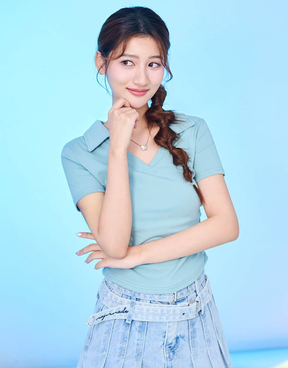 鎖鏈字抓皺V領POLO衫