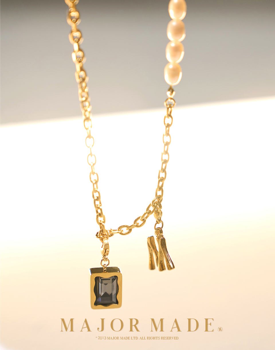 質感雙吊飾珍珠拼接項鍊