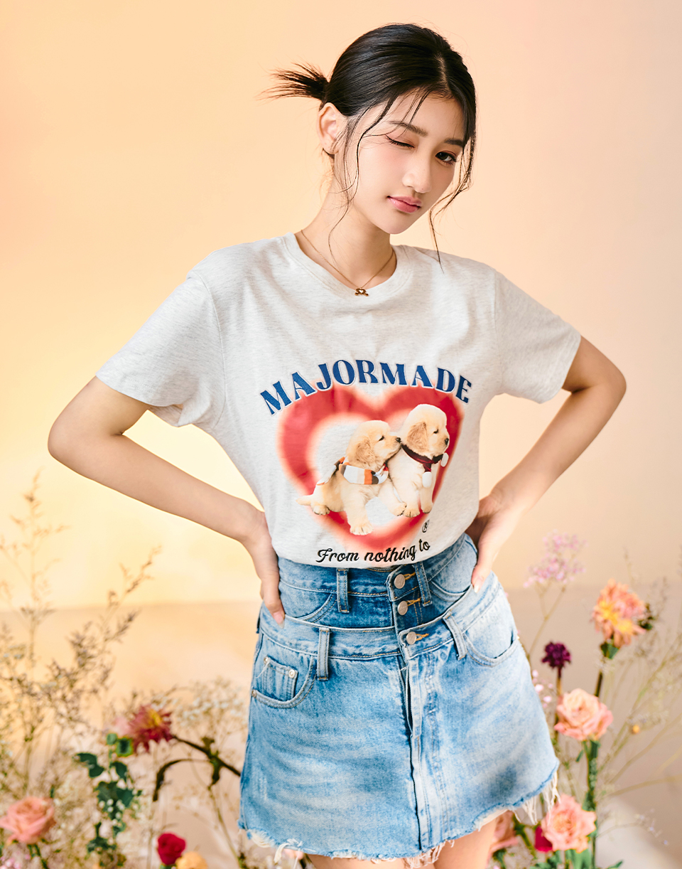 雙胞胎狗狗刺繡燙化短T