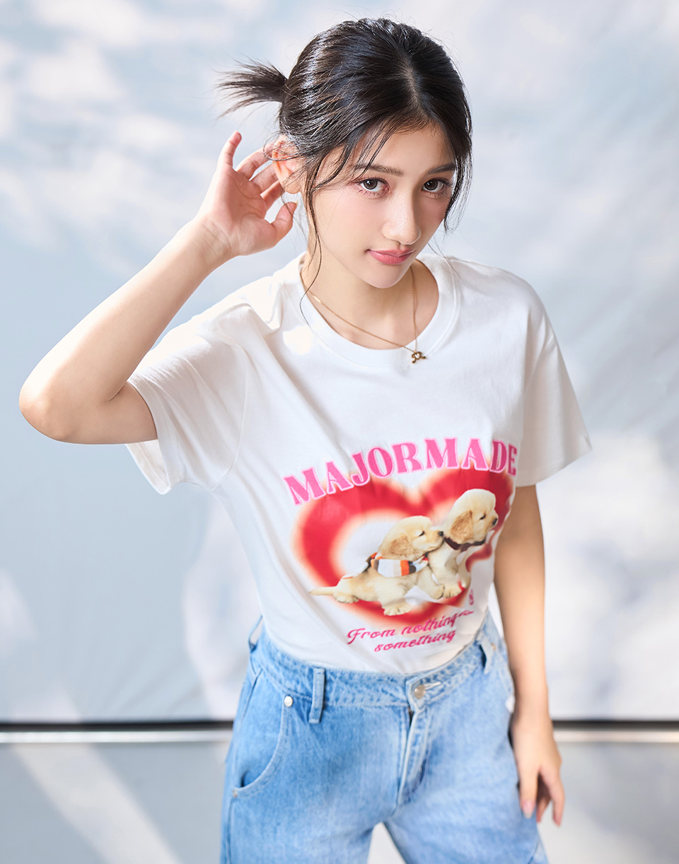 雙胞胎狗狗刺繡燙化短T