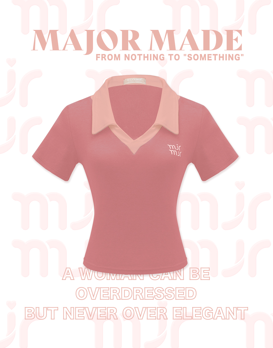 修身POLO領拼接短T