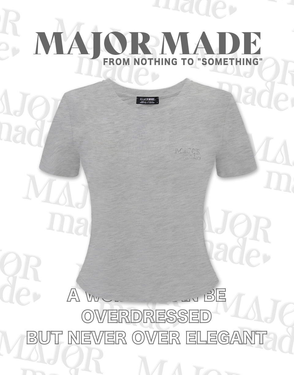 圓領中短版字母大彈力短T