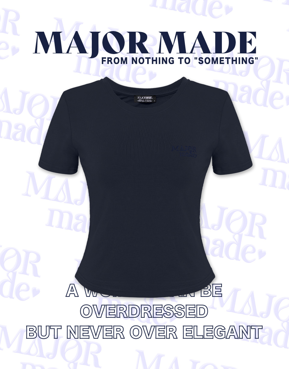 圓領中短版字母大彈力短T