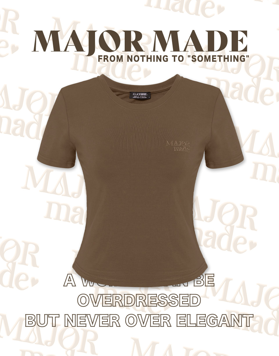 圓領中短版字母大彈力短T