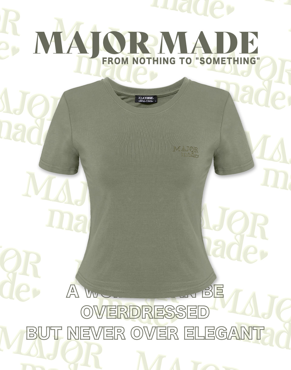 圓領中短版字母大彈力短T