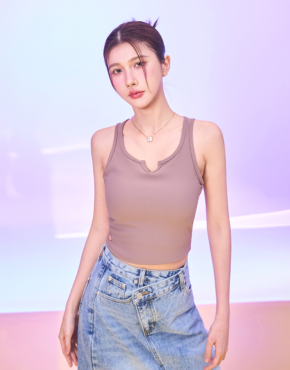 雙材質棉柔時髦彈力背心