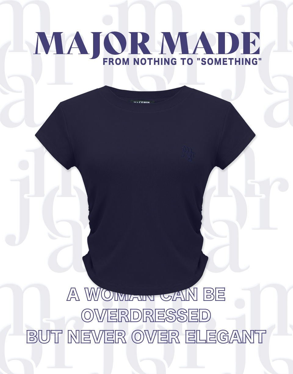 圓領鎖鍊字母抓皺修身短T