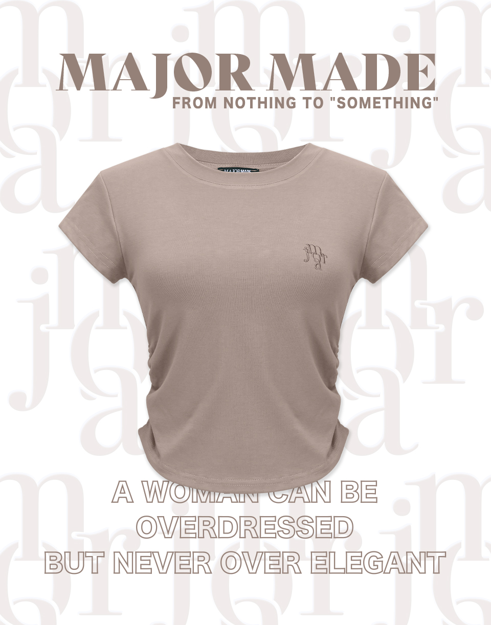 圓領鎖鍊字母抓皺修身短T