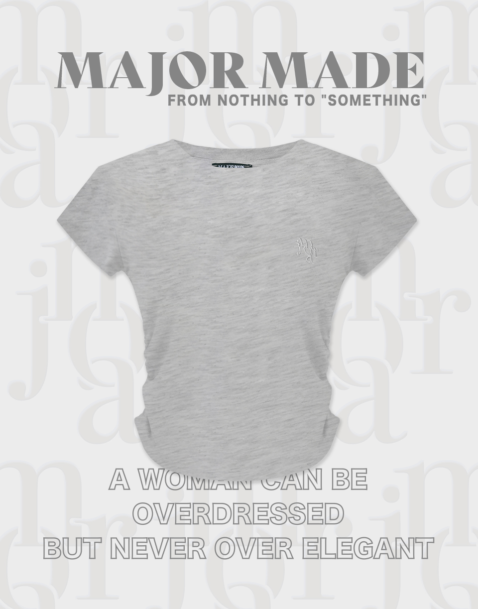 圓領鎖鍊字母抓皺修身短T