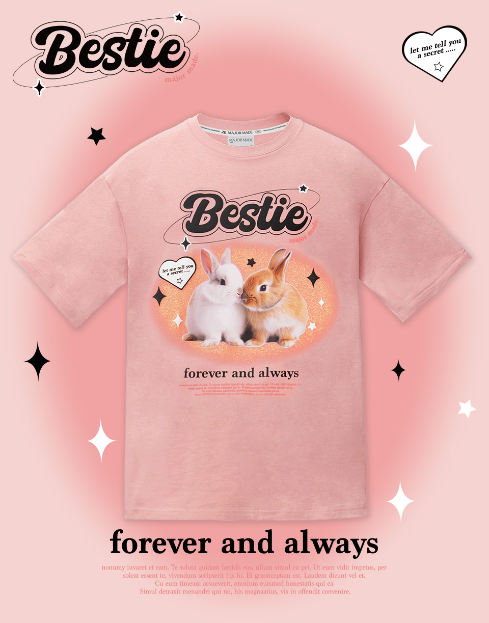 兔兔親吻亮粉短T