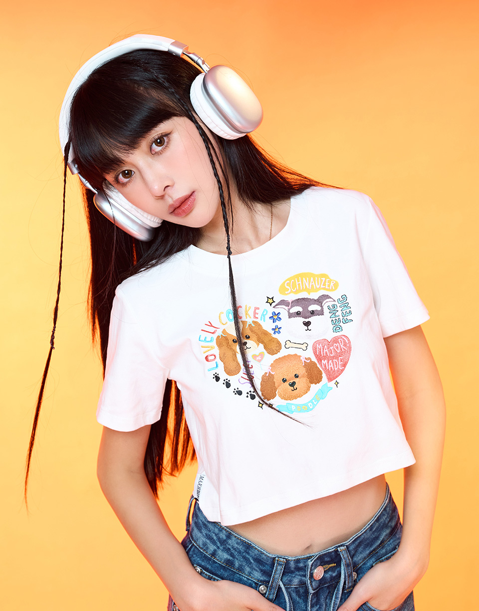 愛心狗刺繡短版T