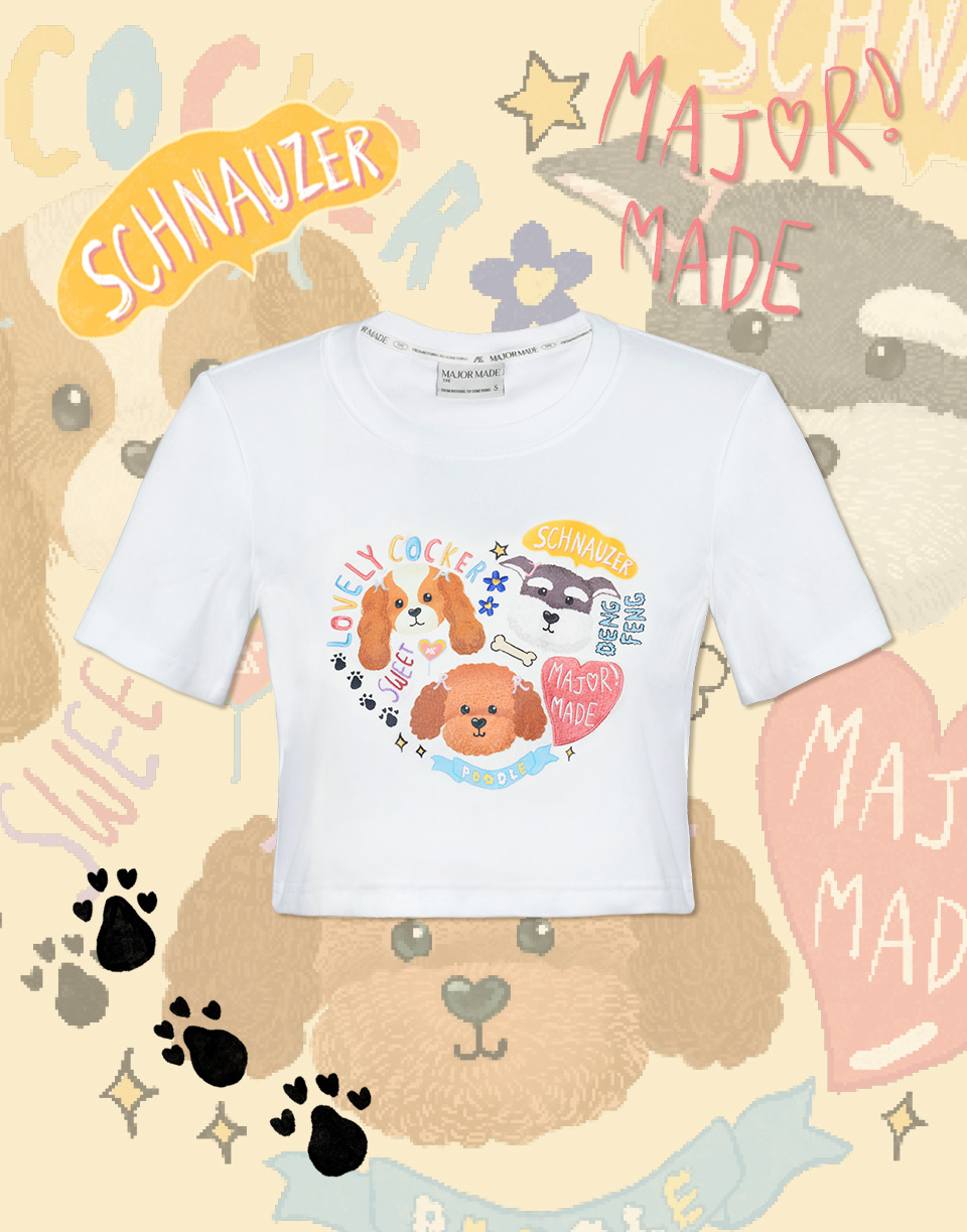 愛心狗刺繡短版T