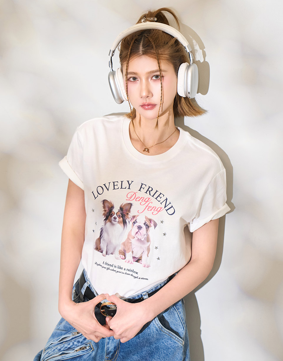 潮流狗狗鑲鑽短T