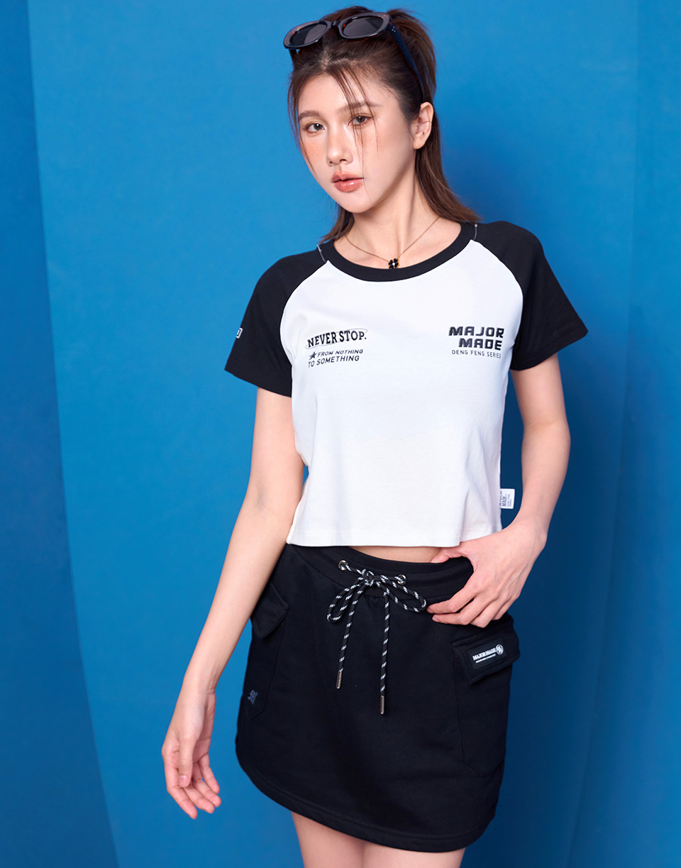 個性文字接袖短版T