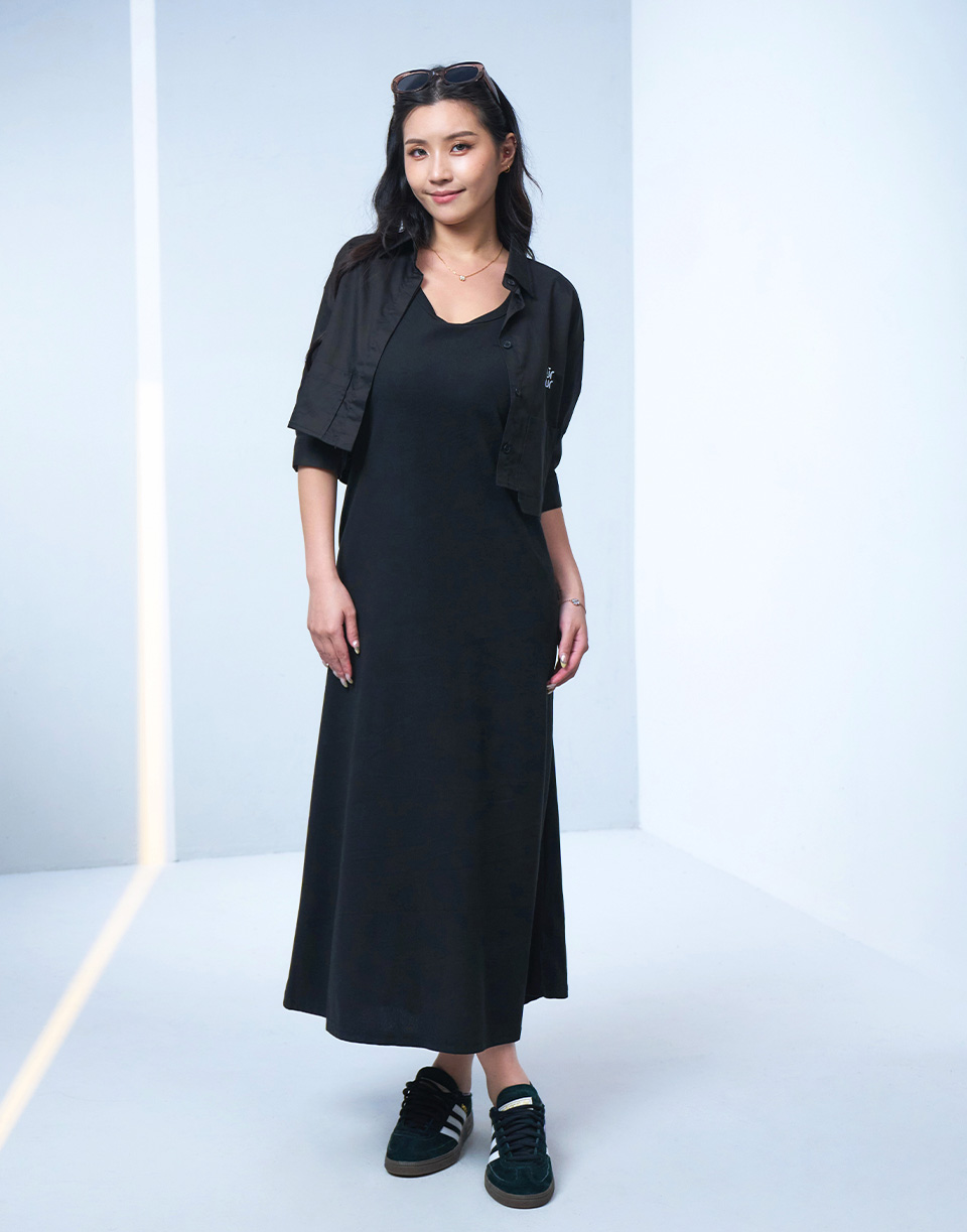 寬肩針織寬鬆洋裝