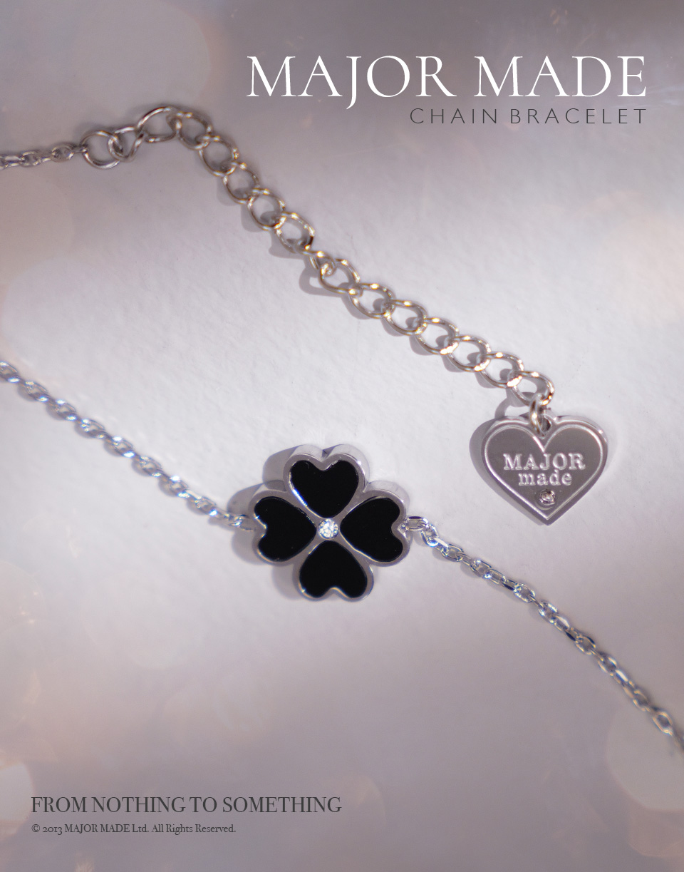 愛心幸運草母貝鑽鈦鋼手鍊